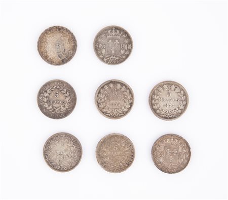 8 monete da 5 Franchi Francia XIX secolo 1812 Parigi, 1823 Bordeaux, 1824...