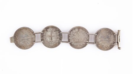 Bracciale con quattro monete in argento: 5 franchi Francia Luigi Filippo 1832...