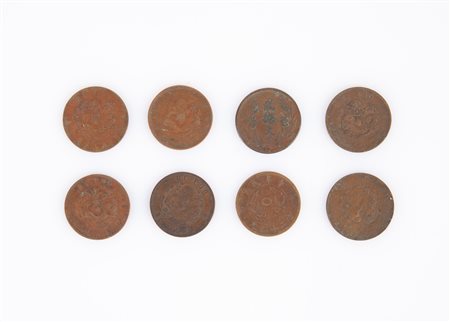8 monete di rame Cina XIX-XX secolo