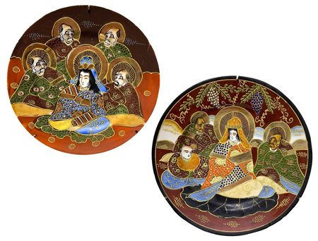 Coppia di piatti in porcellana Satsuma, Inizi 20° secolo