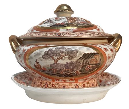 Zuppiera in porcellana cinese con piatto da portata, Inizi 20° secolo