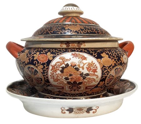 Zuppiera in porcellana cinese con piatto da portata, Inizi 20° secolo