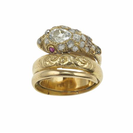 Anello "serpente" con diamanti di vecchio taglio