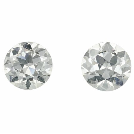 Coppia di diamanti di vecchio taglio, per orecchini, di ct 6.08 e 7.08, colore S-Z, caratteristiche interne VS2, fluorescenza UV debole e nulla