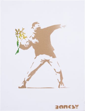 Banksy, Love is in the Air (Flowers Bomber), 2015