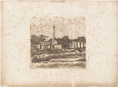 Giorgio Morandi, Paesaggio con la ciminiera (sobborghi di Bologna), 1926