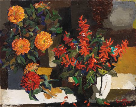 Renato Guttuso, Zinnie e altri fiori, 1957