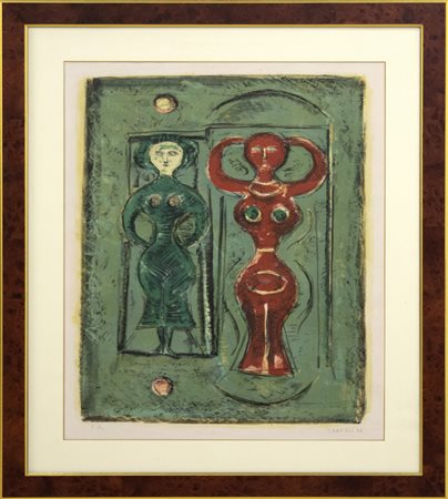 Massimo Campigli Senza titolo, 1965 litografia acquarellata a mano cm 57x46...