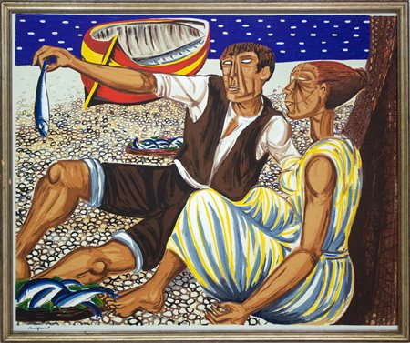 Giuseppe Migneco Senza titolo, Anni Ottanta serigrafia su tela cm 128,5x156...