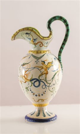 MANIFATTURA CANTAGALLI, XX secolo. Piccola brocca in ceramica policroma...