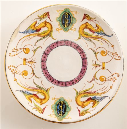 MELANDRI E FOCACCIA (Faenza 1922 - 1931) Piatto in ceramica policroma...