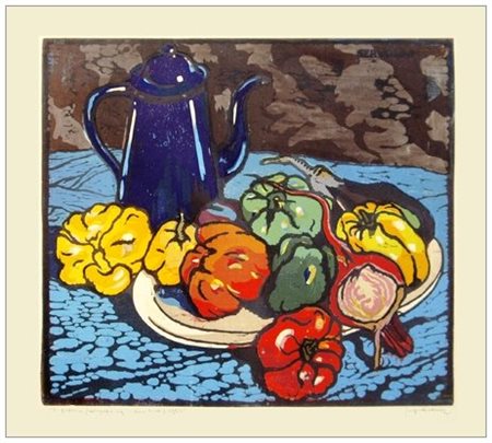 LUIGI SERVOLINI Livorno 1900 – 1981 I peperoni Xilografia a 10 colori...