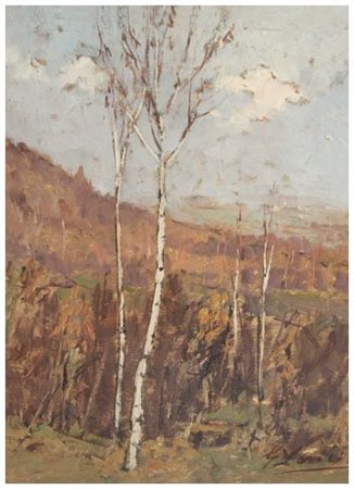 GIOVANNI LOMI Ardenza 1889 – 1969 Le Betulle 1935 ca. Olio su tavola 19,5 x...