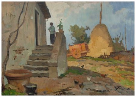 CAFIERO FILIPPELLI Livorno 1889 – 1973 Pagliaio Olio su tavola 25 x 35. Firma...