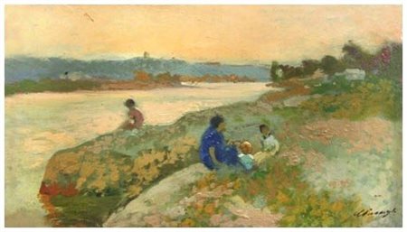 CARLO PASSIGLI Firenze 1881 – 1953 Senza titolo Olio su faesite 20,8 x 38....