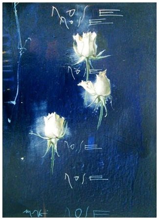 MARIO MADIAI Livorno 1944 Rose Olio su tela 50 x 35. Firma in b. a s., titolo...