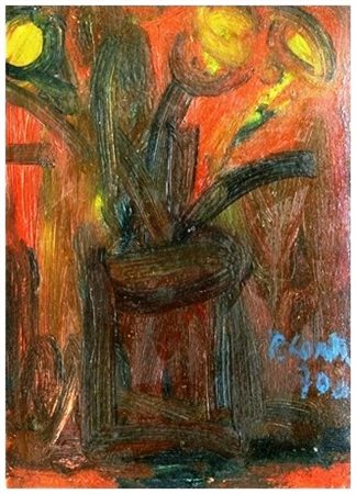 PRIMO CONTI Firenze 1900 – Fiesole 1988 Fiori nel vaso 1970 Olio su cartone...