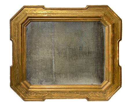 Grande ed importante specchiera in legno dorato con decorazione , XVIII secolo