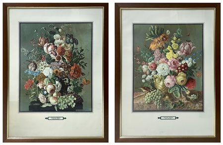 Joseph  Nigg (Vienna 1782-1863)  - Coppia di nature morte di fiori in vaso, 20° secolo