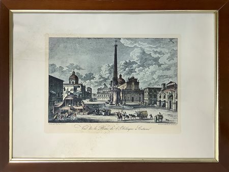 Jean Duplessis Bertaux (Parigi 1747-1819)  - Riproduzione dell'incisione acquarellata "Piazza dell'Obelisco di Catania"