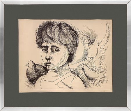 Santo Marino (Militello val di Catania  1924-1991)  - Bambino con colombe P.A