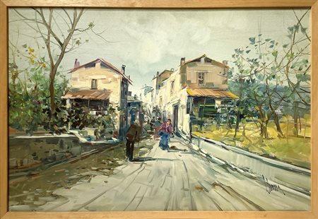 Lelio Barra (Mascalucia)  - Strada di paese con personaggi, 20° secolo