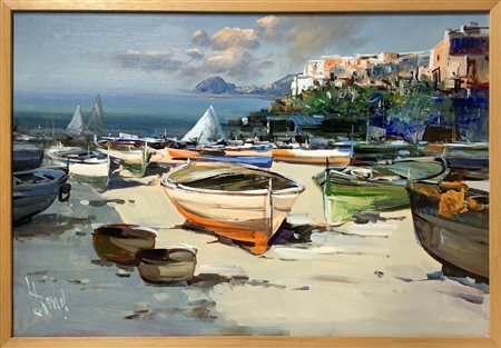 Lelio Barra (Mascalucia)  - Marina con barche a secco, 20° secolo