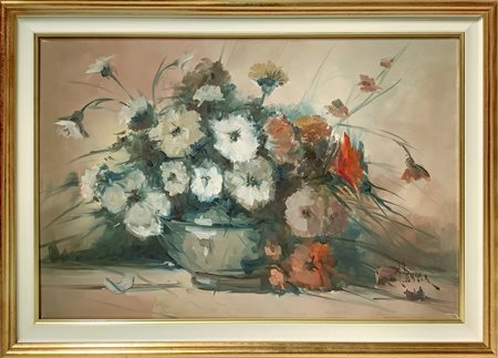 Lelio Barra (Mascalucia)  - Natura morta di fiori in vaso, 20° secolo