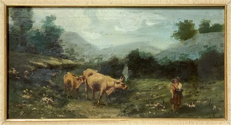 Domenico Quattrociocchi (attribuito_a) (Palermo 1872-Roma 1941)  - Scena campestre