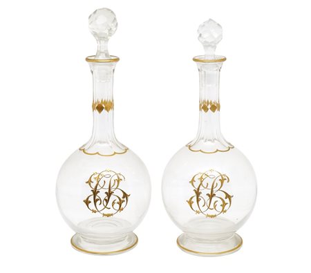 Coppia di bottiglie in vetro, First half of the 20° secolo