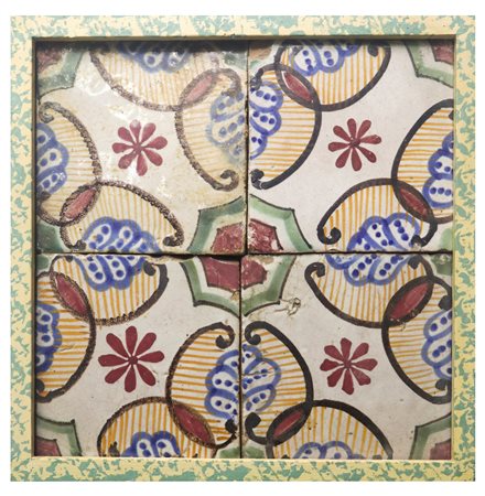 Composizione di n.4 Mattonelle di Vietri, Nineteen° secolo