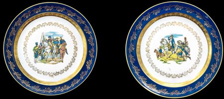 Limoges - Coppia di piatti in porcellana, Bataille de Wagram e Bataille de Friedland