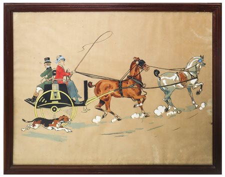 Calesse, cavalli e cane