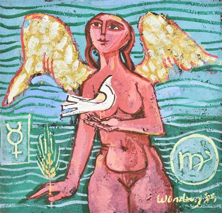 Mohamed Wandavi VERGINE tecnica mista su tela, cm 30x30 firma e data sul...