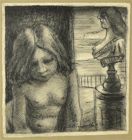 Enrico Allimandi LA CUSTODE china e matita su carta, cm 29x27 firma e data...