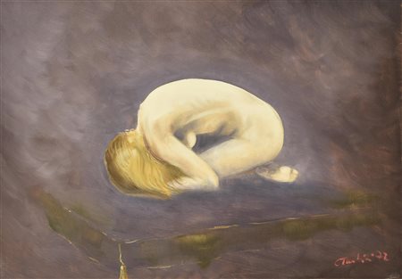 Carlo Tacchini NUDO DI SCHIENA olio su tela, cm 70x50 firma e data eseguito...