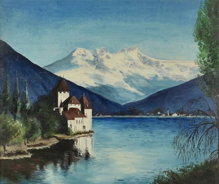 Anonimo VISTA SUL LAGO olio su cartone telato, cm 50x60