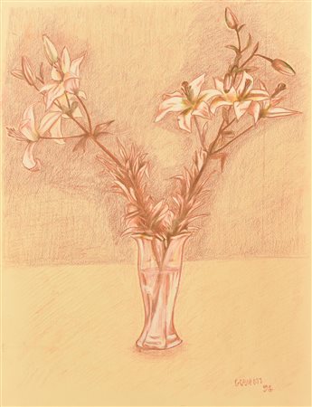 Ignoto VASO DI FIORI pastello grasso su carta, cm 50x35 a firma 'Gianni' e...