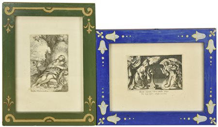 LOTTO DI DUE INCISIONI -incisione su carta, battuta cm 15,5x11, su foglio cm...