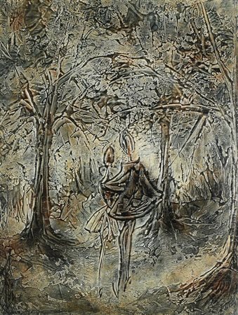 Anonimo L'ABBRACCIO tecnica mista su cartone, cm 64x49 L'opera presenta...