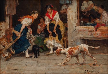 Eugenio De Blaas Albano Laziale 1843 - Venezia 1931 Cane e Gatto