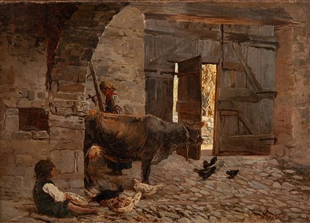 Pietro Pajetta Serravalle (TV) 1845 - Padova 1911 Interno con figure