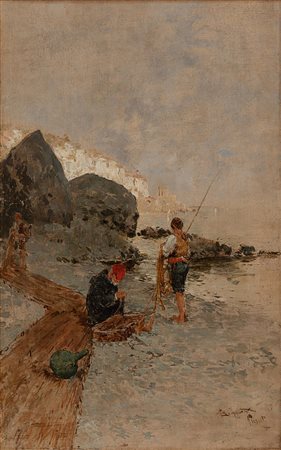 Pietro Scoppetta Amalfi (SA) 1863 - Napoli 1920 Pescatori ad Amalfi