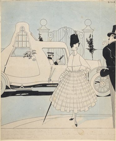 ACQUERELLO L'AUTOMOBILE DI CARLO BISCARETTI DI RUFFIA