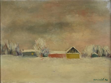 DIPINTO PAESAGGIO INNEVATO DI GIOVANNI OMICCIOLI, 1960