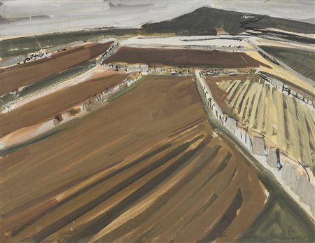 GOUACHE PAESAGGIO DI JEAN LE MERDY, 1957