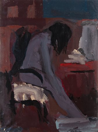 Edoardo Krumm (Torino 1916-Milano 1993) Figura femminile Olio su tela 80x60 cm