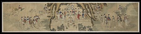 DIPINTO A INCHIOSTRO E COLORI SU SETA CON XIWANGMU E ATTENDENTI
Cina, dinastia Qing, periodo Qianlong, datato 1784