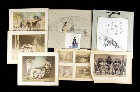 NOVE FOTOGRAFIE E TRE DISEGNI
Giappone,  XIX secolo