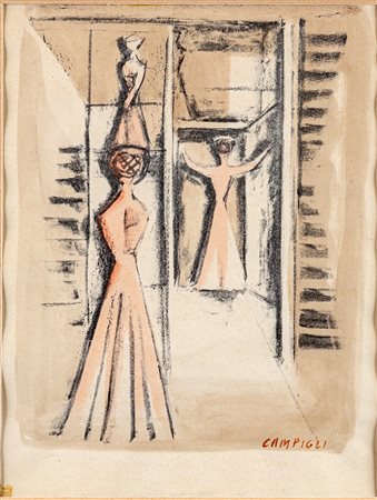 Massimo Campigli (Berlino, 1895 - Saint-Tropez, 1971) Figure Litografia...